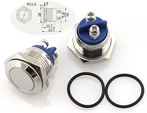 TOTOT 2PCS 16mm Metal Push Button Switch Automatic Self-Reset Waterproof Dustproof Boat Horn Momentary ON/OFF Starter Switch with Screw Terminal