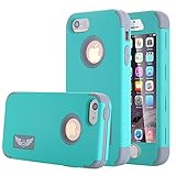 iPhone SE Case, Pandawell™ Shockproof Hybrid High Impact Hard Plastic+Soft Silicon Rubber Armor Defender Case Cover for Apple iPhone SE (Mint Green/Grey)