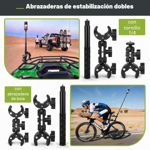 Motorcycle Mount Insta 360 X5 X4 X3 GoPro Hero 13 12 dji Osmo Pocket 3/4 | Bike Handlebar Mount Kit with Invisible Selfie Stick 120cm and Double Clamp Accessory for Insta360
