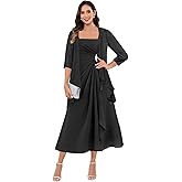 Djqpi 2 Pieces Chiffon Mother of The Bride Dresses for Women Ruffle Formal Evening Gowns with Jacket