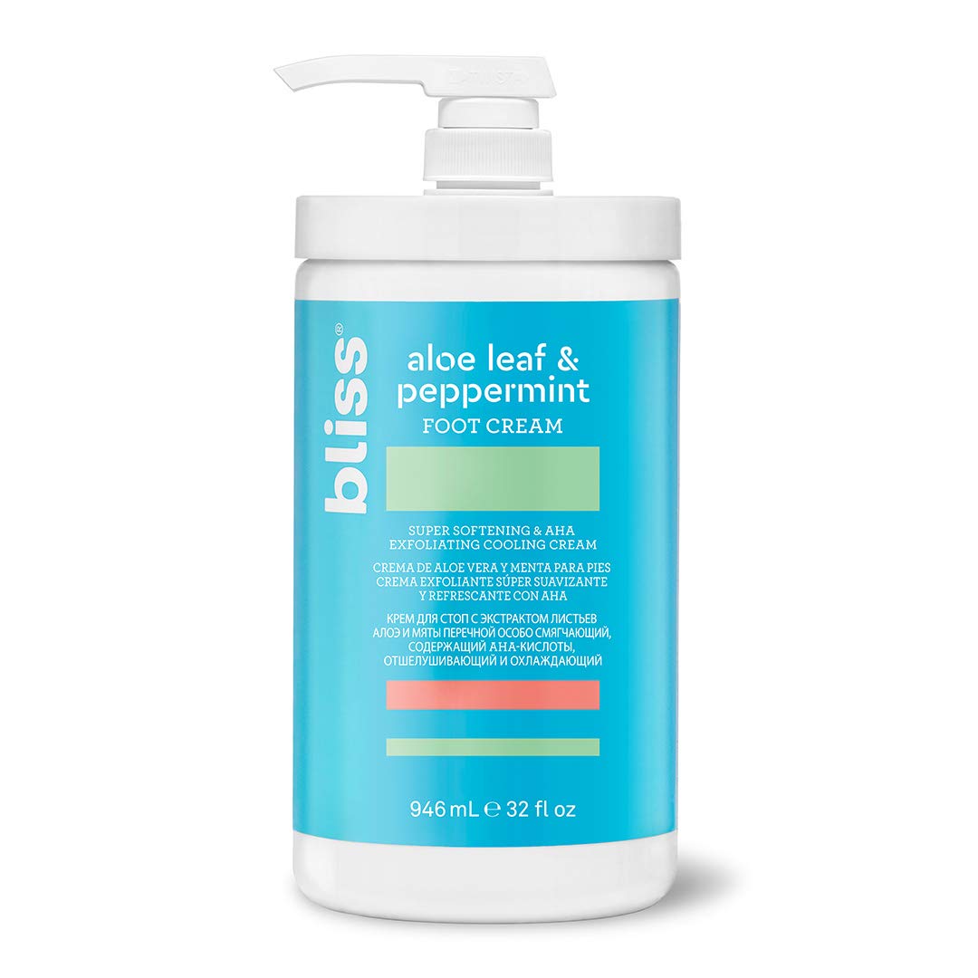 Bliss - Aloe Leaf & Peppermint Foot Cream | Super Softening AHA Exfoliating Cooling Cream | Exfoliator & Moisturizer | Vegan | Cruelty Free | Paraben Free | 4.0 fl. oz. : Pedicure Tools : Premium Beauty