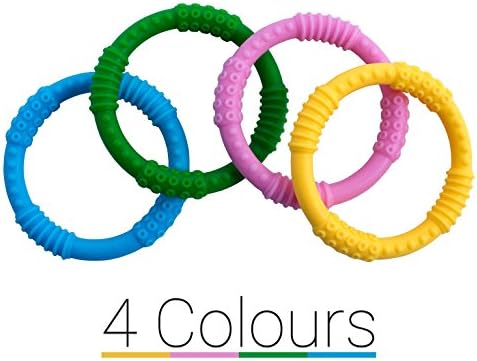 Babynow Teether Rings [4 Colour Pack] to Reduce Gum Pain and Sooth Baby Mood Certified BPA Free Silicone