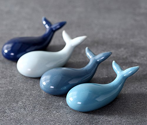Colias Wing Dinnerware Accessory Lovely Whale Shape Design Porcelain Chopsticks Rest Set Dinner Spoons Stand Knife Fork Holder(Set of 4)-Blue/White