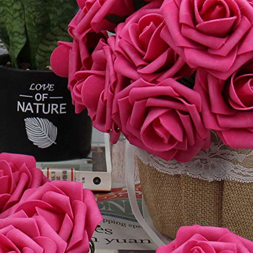 N&T NIETING Artificial Flowers Roses, 25pcs Real Touch Artificial Foam Roses Decoration DIY for Wedding Bridesmaid Bridal Bouquets Centerpieces, Party Decoration, Home Display (Hot Pink)