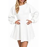 Cicy Bell Womens Puff Long Sleeve Sweater Dresses Casual Trendy A-Line Short Mini Dress Fall High Waisted Skater Dress