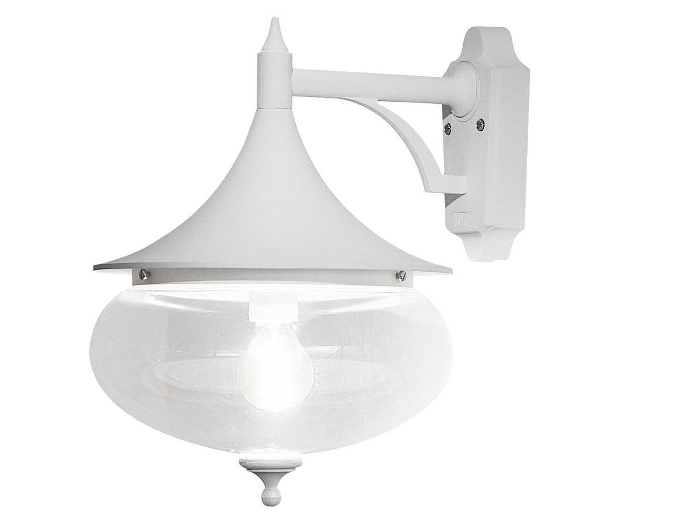 Konstsmide Handmade Outdoor Wall Light Mains Powered/Libra Down Classic Lantern Wall Light/1 x 100 W E27 Max Wall Lamp/Clear Acrylic Globe/Aluminium/IP23/White Outside Light