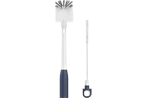 ROSEOK 2 in 1 Long Handle Bottle Brush with Straw Brush for Cleaning Glass, Sports Bottle, Coffee Mug,Navy Blue,1 Pack