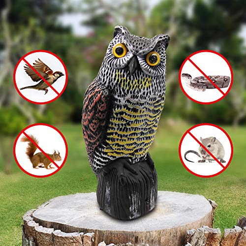 Hausse Solar Powered Fake Owl Decoy Scarecrow Decoy for Garden Yard