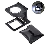 Yosoo 10 x 28mm Linen Test Three Folding Magnifying Glass Portable Zinc Alloy Magnifier (10X Lens) with LED Lamp for Textile Jewelry Collection Repair, Black