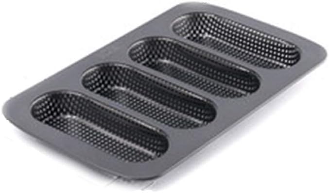 MMJJQWE Bread Carbon Steel Mold，4 Cavity Micro Perforated Mini Baguette Baking Pan, Easily Unmolds, Oven, Microwave, Dishwasher and Freezer Safe