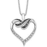 Black & White Diamond 22mm Ribbon Heart Necklace in Sterling Silver