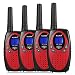FLOUREON 4 Packs Walkie Talkies Two Way Radios 22 Channel 3000M (MAX 5000M Open Field) UHF Long Range Handheld Talkies Talky (Red)