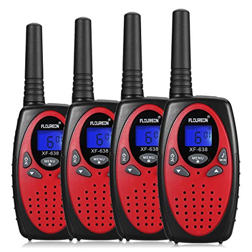 FLOUREON 4 Packs Walkie Talkies Two Way Radios 22 Channel 3000M (MAX 5000M Open Field) UHF Long Range Handheld Talkies Talky (Red)
