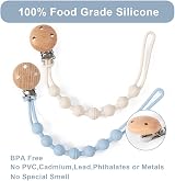 Zouwel 2 Pack Silicone Dummy Clips Wooden Pacifier Holder White Boys Girls view 4