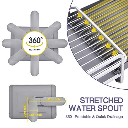 TOOLF Dish Rack and Drainboard Set, Extend Large Dish Drying Rack with