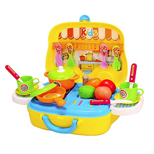 Dreamon Rollenspiel Küche Spielzeug Kinder Kochen Lebensmittel Spielset für Kleinkind Mädchen 3 Jahre alt,Gelb – Bild 5
