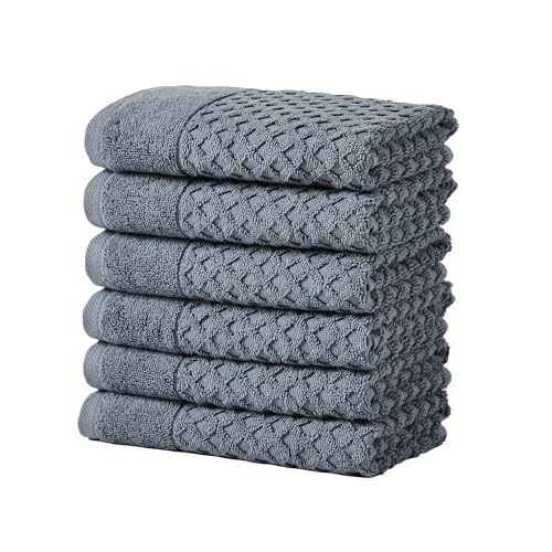 Great Bay Home Hand Towels - 100% Cotton 6 Pack 26x16 Hand Towel Set - Absorbent, Durable, Quick-Dry Towels for Bathroom (Blue)
