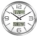 HITO Silent Wall Clock Non Ticking 16 inch Large Oversized Date Day Indoor Temperature Humidity, Excellent Accurate Sweep Movement Silver Frame Glass Cover (16 inches, Chrome+ LCDs)