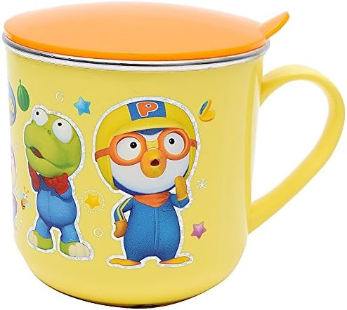 Pororo Non-Slip Stainless Steel Cup with Lid 270ml (9.1oz) / Fun with Pororo Character Printing Dinnerware (Yellow)