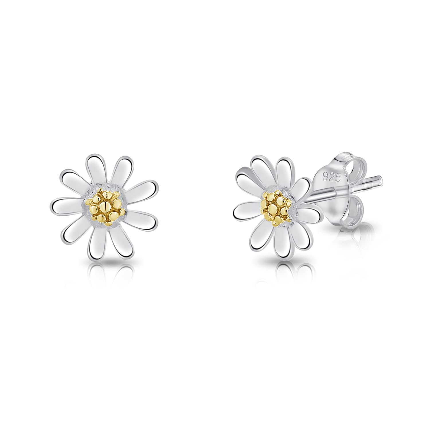 DTPSilver - 925 Sterling Silver and Yellow Gold Plated Daisy Sunflower Studs Earrings