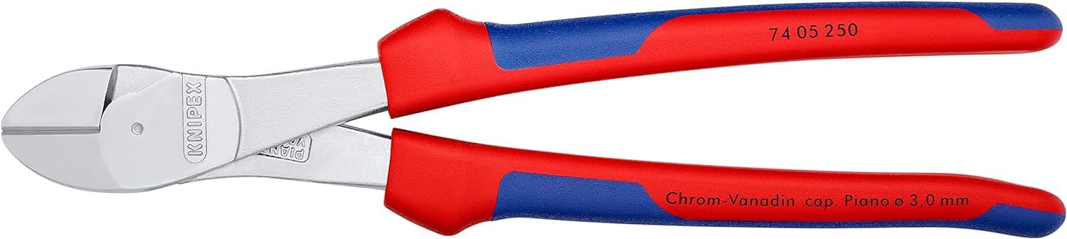 KNIPEX Kraft-Seitenschneider verchromt mit Mehrkomponenten-Hüllen 250 mm, 74 05 250 3