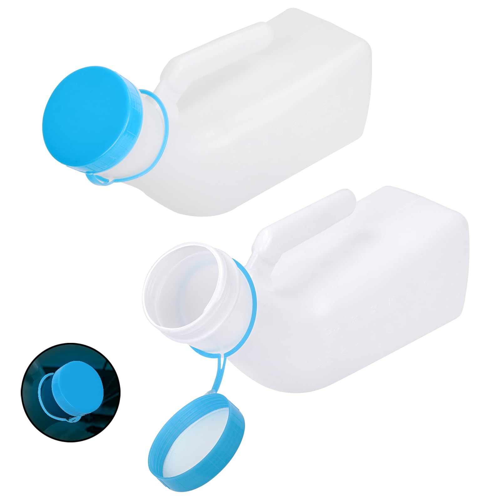 Atoke 2 Pack Male Urinal with Glow in The Dark Lid,1000ml Male Urinal Pee Bottle with Spill Proof Screw Cap for Travel & Urine Collection