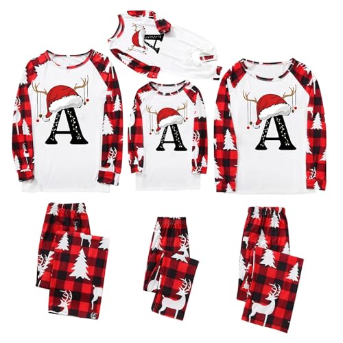Family Christmas Pyjamas Set Plaid Letter Print Nightwear Crew Neck Long Sleeve Sleepwear For Women Men Kids Outfit Loungewear Comfort Funny Pjs Sets Lightly Holidays Xmas Homewear