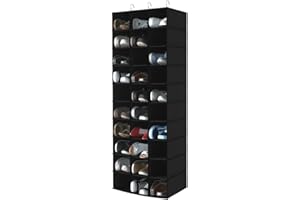 coastal rose Hanging Shoe Organizer for Closet, 30 Sections Hanging Closet Organizers and Storage Shelves, Space Saving Hanging Shoe Storage, Black, 17''W×11.5''Dx 48''H