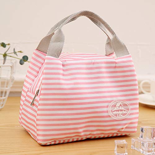 Fullwei Lunch Bag Insulated Cold Lunch Box Wide-Open Lunch Tote Bag Portable Nylon Thermal Snacks Organizer for Women Men Adults College Work Picnic Hiking Beach Fishing (Pink)