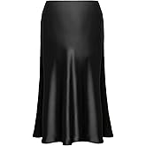 Basoteeuo Midi Skirts for Women High Waist Satin Summer Casual Sexy Midi Length Elastic Skirt