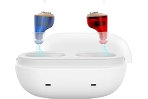 AVICILL (Not Amplifier) True Hearing Aids for Seniors Hearing Loss with Noise Cancelling Invisible Rechargeable Hearing Aid with Magnetic Charging Case (Red-Blue)