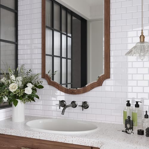 CRE8TIVE Peel and Stick Tile Backsplash 12x12 Inch - PU Gel Surface Ceramic Look Subway Tile, Self-Adhesive Removable PVC Tiles for Kitchen Backsplash, Bathroom, Laundry Room (4-Pack, Pure White)