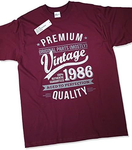 1986 Vintage Year - Aged to Perfection - 30th Birthday Gift / Present T-Shirt Mens Burgundy M