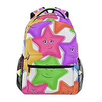 YICHENGG Fashion Personalized Sports School Backpack Colorful Cartoon Stars Smiley With Different Emotions White Background Outdoor Travel Hiking Daypack Big Capacity Laptop Bag