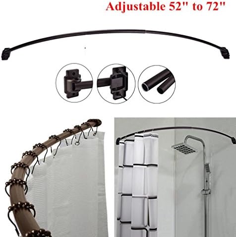 Adjustable Curved Shower Curtain Rod Bath Tub Brushed Nickel 52" To 72" Bronze Y