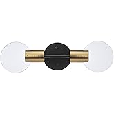 GLOBE Electric 63000006 18" 2-Light Dimmable LED Vanity Light, Matte Black, Brass Accents, 14W, 800 Lumens, Warm White 3000 K