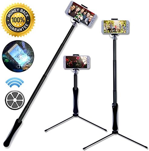 Bluetooth Selfie Stick Extendable Tripod with Remote for iPhone 6 7 8 X Plus Samsung Galaxy Android Phones 360 Degree Rotational Head and Mirror (PINK) (black)