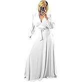 Plus Size Women's 2 Piece Outfits Casual Long Sleeve Wrap Crop Top Maxi Long Dress Flowy Matching Sets