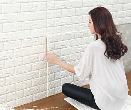 UPC 711420645374, 10pcs 25.5x29.5 Inch 3D Brick PE Foam DIY Wall Sticker Self Adhesive Wallpaper ,White Brick Wallpaper,3D Wall Panels