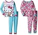 Hello Kitty Little Girls' Toddler 4-Piece Cotton Pajama Set, Blue/Pink, 2T