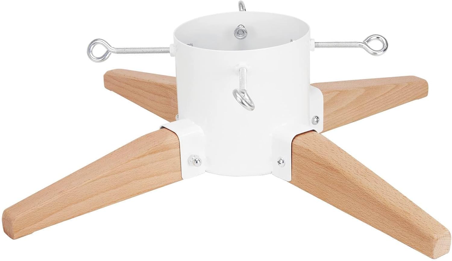 Tree Stands - HarcoHome Four-Legged Metal and Beech Hardwood Christmas Tree Stand for Live Tree, Xmas Tree Holder with Spike for 8ft Fresh Tree, Tree Base for Real Tree, Arch Design, Seasonal Decor (White)