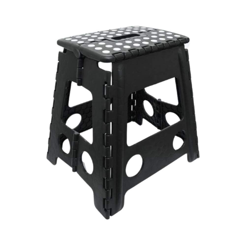 B4E Large Folding Step Stool 15"/39cm Lightweight Foldable and Portable Footstool For Kitchen/Bathroom/Toilet/Caravan | Collapsible/Anti-Slip Black PP Plastic Footstool With Carrying Handle