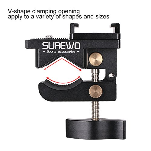 SUREWO Multi-Function Aluminum Alloy Bicycle Handlebar Motorbike Bracket Holder Car Clamp Adapter Mount for GoPro Hero 6/5/4 Black 4 Hero 5/4 Session Hero 4 Silver Hero 3+ 3 (Handlebar Mount) - Thumbnail 3