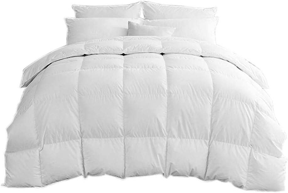 Luxurious White 90% Goose Down and 10% Goose Feather Comforter Duvet Insert 100% 233 Tc Cotton Protector Twin Size 68 X 86 Inch ,750+ Filling Power