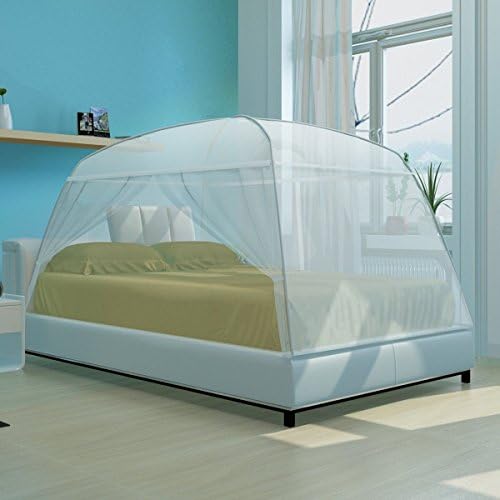 White Four Corner Canopy Bed Netting Mosquito Net Queen Size Bedding Portable