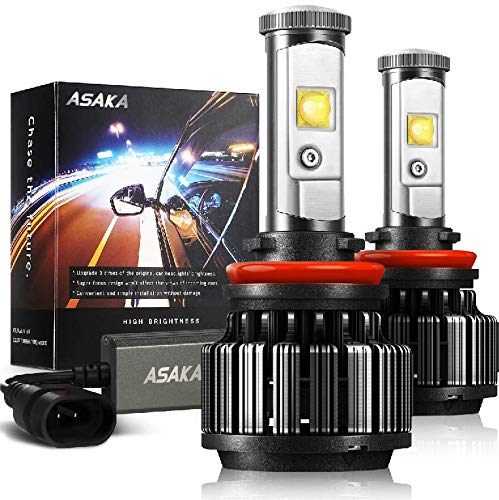 ASAKA H11 LED Headlight Bulb, 30W 6000K Cool White 7200Lumens Extremely Bright H8 H9 CREE Chips All-in-One Conversion Kit-3 Year Warranty (Pack of 2)