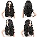 KRSI Long Wavy Curly Synthetic Hair Wigs for Black Women 28Inch Natural Black Wigs With Bangs Heat Resistant None Lace African American Women's Wigs+Free Cap (Black)