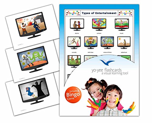 Types of Entertainment Flashcards in English with Matching Bingo Game Cards in One Set - Vocabulary Picture Cards for Toddlers, Kids, Children and Adults - Size 4.13  5.83 in - DIN A6