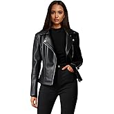 Athlemo Womens Faux Leather Motorcycle Jackets Classical Black PU Slim Short Biker Coats