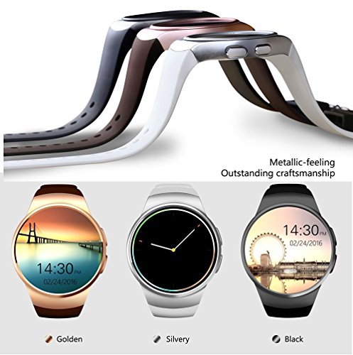 Bluetooth Smart Watch KW18 1.3 inches IPS Round Touch Screen Water Resistant Smartwatch Phone with SIM Card Slot,Sleep Monitor,Heart Rate Monitor and Pedometer for IOS/Android Device (Gold)